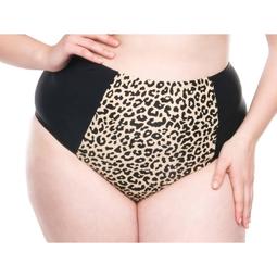 Moxi Blu Women's Plus-Size Retro Leopard High-Waisted Bikini Swimsuit Bottom