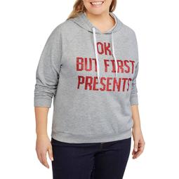Women's Plus "Ok, but First Presents" Christmas Fleece Hoodie