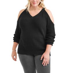Extra Touch Juniors' Plus Cold Shoulder Hi-Low Pullover Sweater