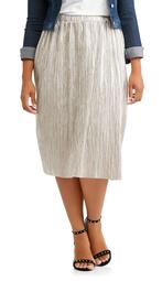 Faded Glory Women's Plus Plisse Shimmer Flowy Midi Skirt