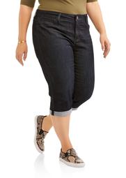 Zanadi Women's Plus Cropped Roll Cuff Capri Jean