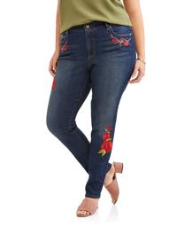 Bandolino Women's Plus Embroidered Rose Patched Jean