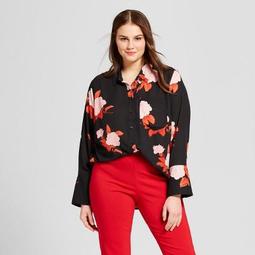 Women's Plus Size Long Sleeve Silky Button Up Blouse - Who What Wear™