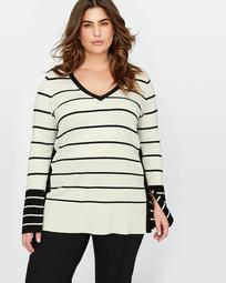 Michel Studio Striped Sweater with Slits