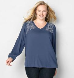 V-neck Embroidered Peasant Top