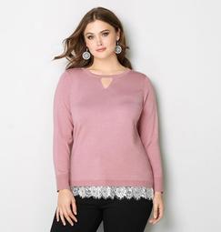 Lace Trim Keyhole Pullover