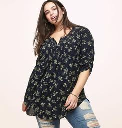 Navy Floral Pleated Tunic