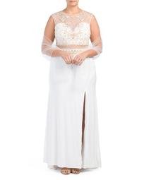 Plus Beaded Illusion Open Back Bridal Gown