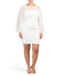 Plus Pleated Sleeve Stretch Lace Dress