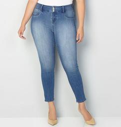 Virtual Stretch® 3-Button Jegging in Med Wash