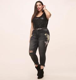 Floral Embroidered Jean in Black