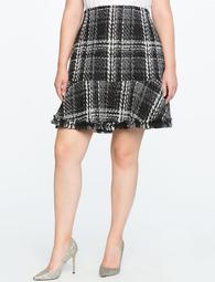 Tweed Fit and Flare Skirt with Frayed Hem