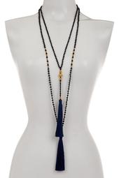 Rosario Beaded Lava Stone & Layered Tassel Drop Necklaces