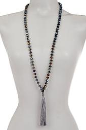 Faceted Multi Color Crystal Beads & Long Tassel Statement Necklace