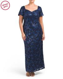 Plus Embroidered Sequin Lace Gown