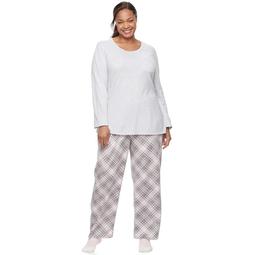 Plus Size Croft & Barrow® Pajamas: Long Sleeve Top, Pants & Socks 3-Piece PJ Set