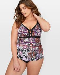 Cactus Printed Tankini Top with Front Keyhole