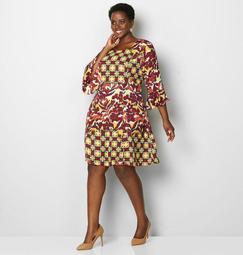 Abstract Bell Sleeve A-Line Dress