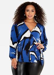 Bubble Sleeve Printed Wrap Top