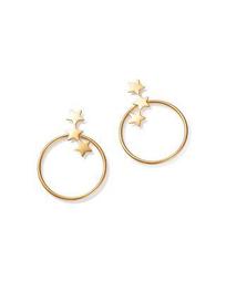 14K Yellow Gold Polished Star Front Hoop Drop Earrings - 100% Exclusive
