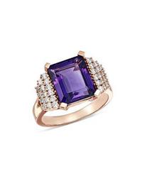 Amethyst & Diamond Row Statement Ring in 14K Rose Gold - 100% Exclusive