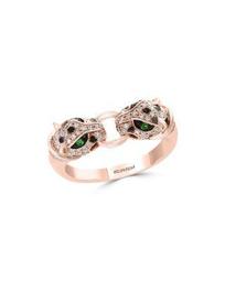 Diamond & Tsavorite Double Panther Ring in 14K Rose Gold, 0.33 ct. t.w. - 100% Exclusive