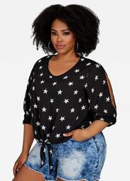 Star Print Tie Front Blouse