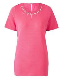 Candy Pink Embellished Waffle Shell Top