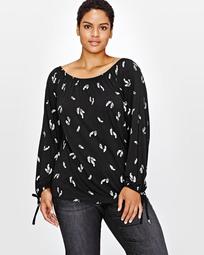 L&L Printed Long Sleeves Wide Boat Neck Top