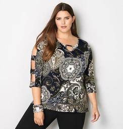 Medallion Puff Print Cage Sleeve Top