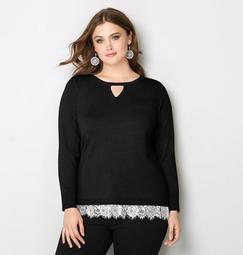 Lace Trim Keyhole Pullover