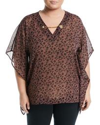 Flutter-Sleeve Chain-Neck Tunic, Plus Size