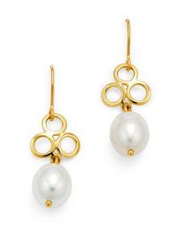 Cultured Freshwater Pearl & Triple Ring Drop Earrings in 14K Yellow Gold - 100% Exclusive