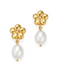 Cultured Freshwater Pearl & Flower Drop Earrings in 14K Yellow Gold - 100% Exclusive