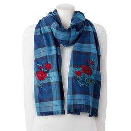 Chaps Embroidered Rose Plaid Wrap Scarf