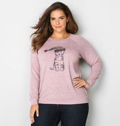 Marled Sequin Cat Sweatshirt