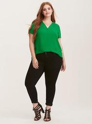 Harper - Green Georgette Short Sleeve Pullover Blouse