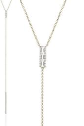 14K Yellow Gold White Topaz & Diamond Detail Bar Y-Drop Necklace