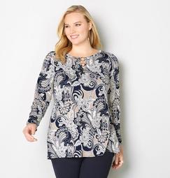 Floral Abstract Puff Print 2-Keyhole Tunic