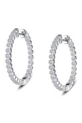 Platinum Plated Sterling Silver CZ Accented Hoop Earrings