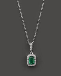 Emerald and Diamond Pendant Necklace in 14K White Gold, 16" - 100% Exclusive