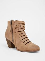 Brown Strappy Front Stacked Heel Booties