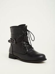Embossed Rose Faux Leather Combat Boots (Wide Width)