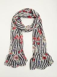 Mixed Floral Stripe Ruffled Scarf