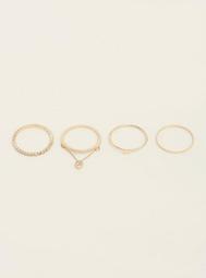 Gold-Tone Plated Pavé & Heart Rings - Set of 4