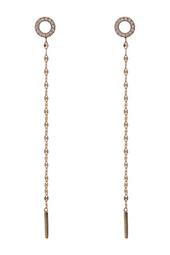 14K Yellow Gold Pave Diamond Circle Linear Chain Drop Earrings - 0.14 ctw