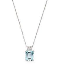 Aquamarine & Diamond Pendant Necklace in 14K White Gold, 16" - 100% Exclusive