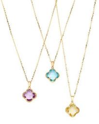 Gemstone Clover Pendant Necklace in 14K Yellow Gold - 100% Exclusive