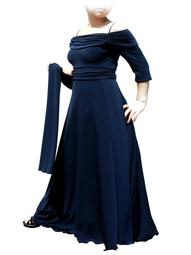 Evanese Women's Plus Size Formal Long Evening Dress 3/4 Sleeves and Side Flare 1X. Navy