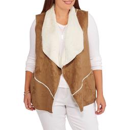 Maxwell Studio Women's Plus-Size Faux Sheepskin Flyaway Vest